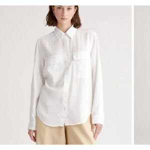 Quince Womens White Vintage Wash Tencel Utility Shirt Small